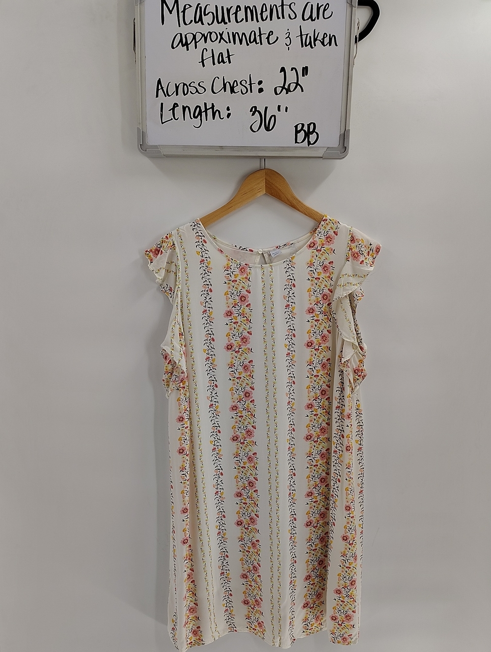 Old Navy Dress Size Large Cream Floral Print Ruffle Sleeve Mesh Lining - Picture 2 of 6